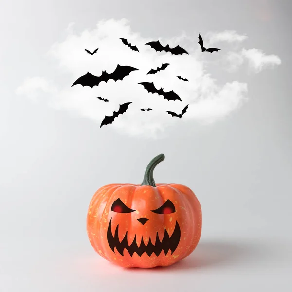 Halloween Pumpkin Bats White Background Halloween Minimal Concept — Stock Photo, Image