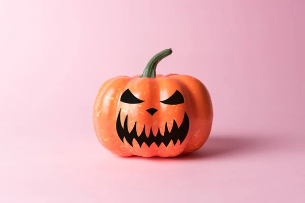 Zucca Halloween Sfondo Rosa Pastello Concetto Minimo Halloween — Foto Stock