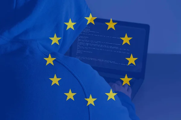 Gdpr Хакер Работает Ноутбуком Общие Правила Защиты Данных Кибербезопасность Конфиденциальность — стоковое фото