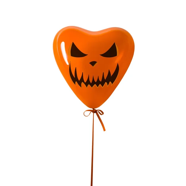 Halloween Face Orange Heart Balloon White Background Halloween Minimal Concept — Stock Photo, Image