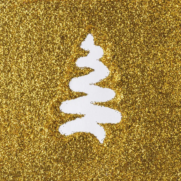 Kerstboom Gemaakt Van Goud Glitter Witte Achtergrond Minimale Kerstmis Nieuwjaar — Stockfoto