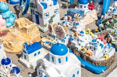 Ege Denizi'ndeki Santorini Adası'Yunan Hatıra Eşyası. Yunanistan.