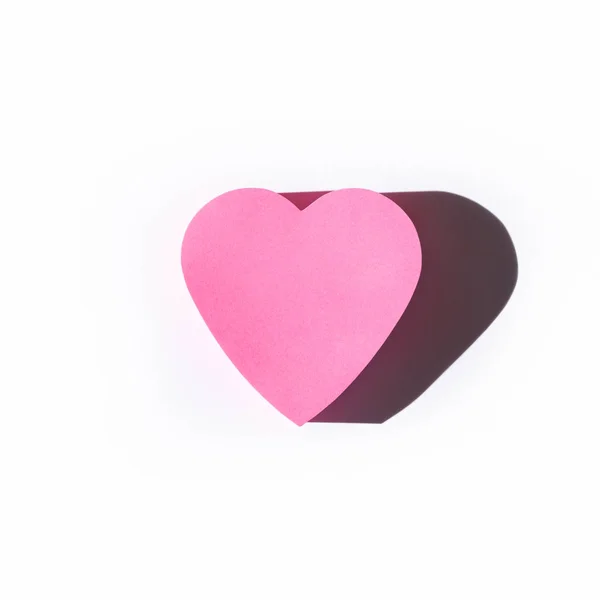 Pink Paper Heart White Background Minimal Love Concept Flat Lay — Stock Photo, Image