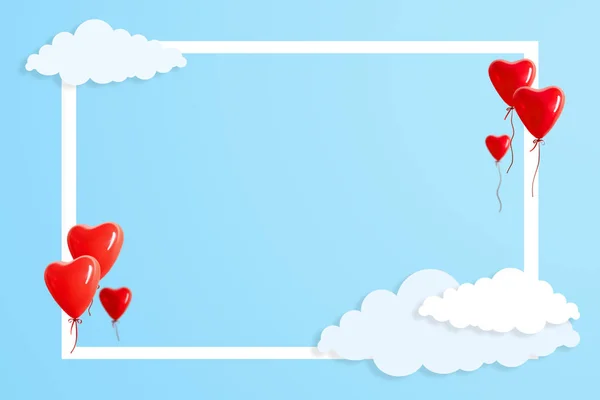 Heart shaped balloons with beautiful aerial clouds on blue background. Love concept.