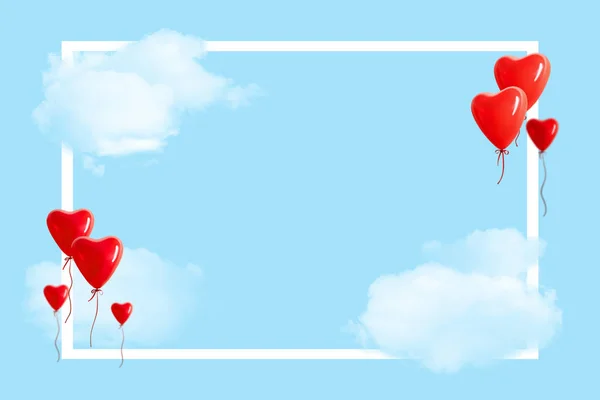 Hartvormige Ballonnen Met Mooie Luchtfoto Wolken Een Blauwe Achtergrond Begrip — Stockfoto