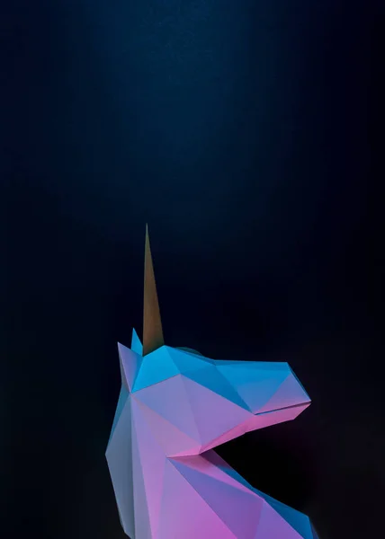 White paper unicorn head in vibrant bold gradient holographic colors. Minimal art fantasy concept.