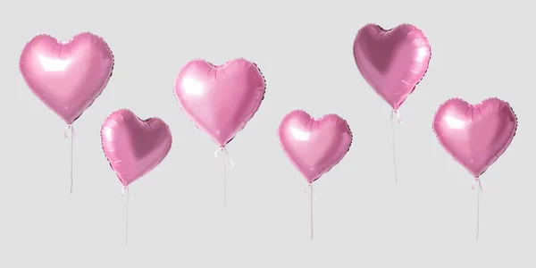Muchos globos de corazón rosa sobre fondo brillante. Concepto de amor mínimo . —  Fotos de Stock