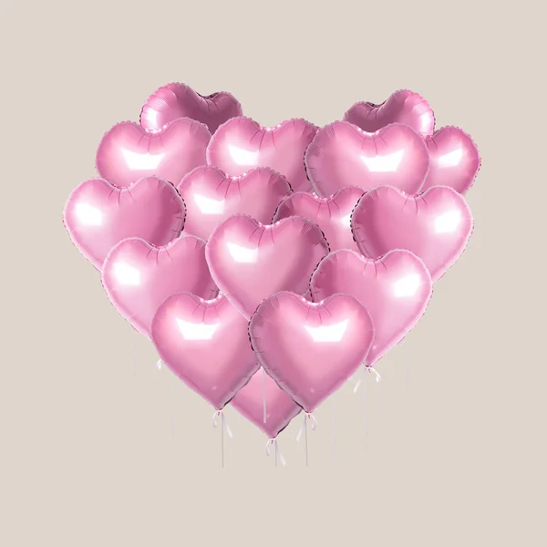 Forma de corazón hecha de globos rosados flotando sobre fondo brillante. Concepto de amor mínimo . —  Fotos de Stock