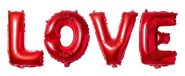 Λέξη αγάπη στην Αγγλική αλφάβητο από κόκκινα μπαλόνια σε λευκό φόντο. Ελάχιστη αγάπη έννοια. — Φωτογραφία Αρχείου