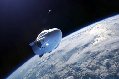 Alçak Dünya yörüngesinde kargo uzay aracı. Bu görüntünün elementleri NASA tarafından desteklenmektedir.
