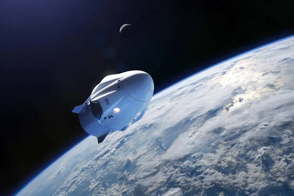 Грузовой корабль на низкой околоземной орбите. Элементы этого изображения предоставлены НАСА . — стоковое фото
