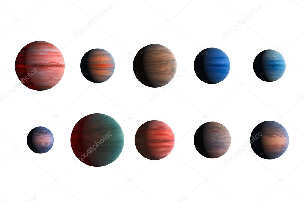 Different planets isolated on white background. Elements of this image furnished by NASA.