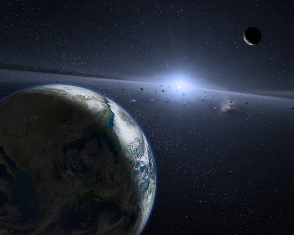 Earth in the outer space with beautiful moon. Elements of this image furnished by NASA.