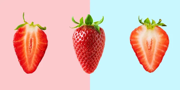 Different strawberries on bright background. Minimal food concept. — Stock Photo, Image