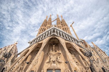 Barselona, İspanya - 14 Mart 2019: Barcelona, İspanya 'daki Sagrada Familia' nın ünlü kilisesinin detayları.