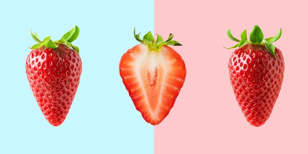 Fresas diferentes sobre fondo brillante. Concepto alimentario mínimo — Foto de Stock