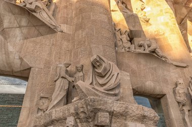Barselona, İspanya - 14 Mart 2019: Barcelona, İspanya 'daki Sagrada Familia' nın ünlü kilisesinin detayları.