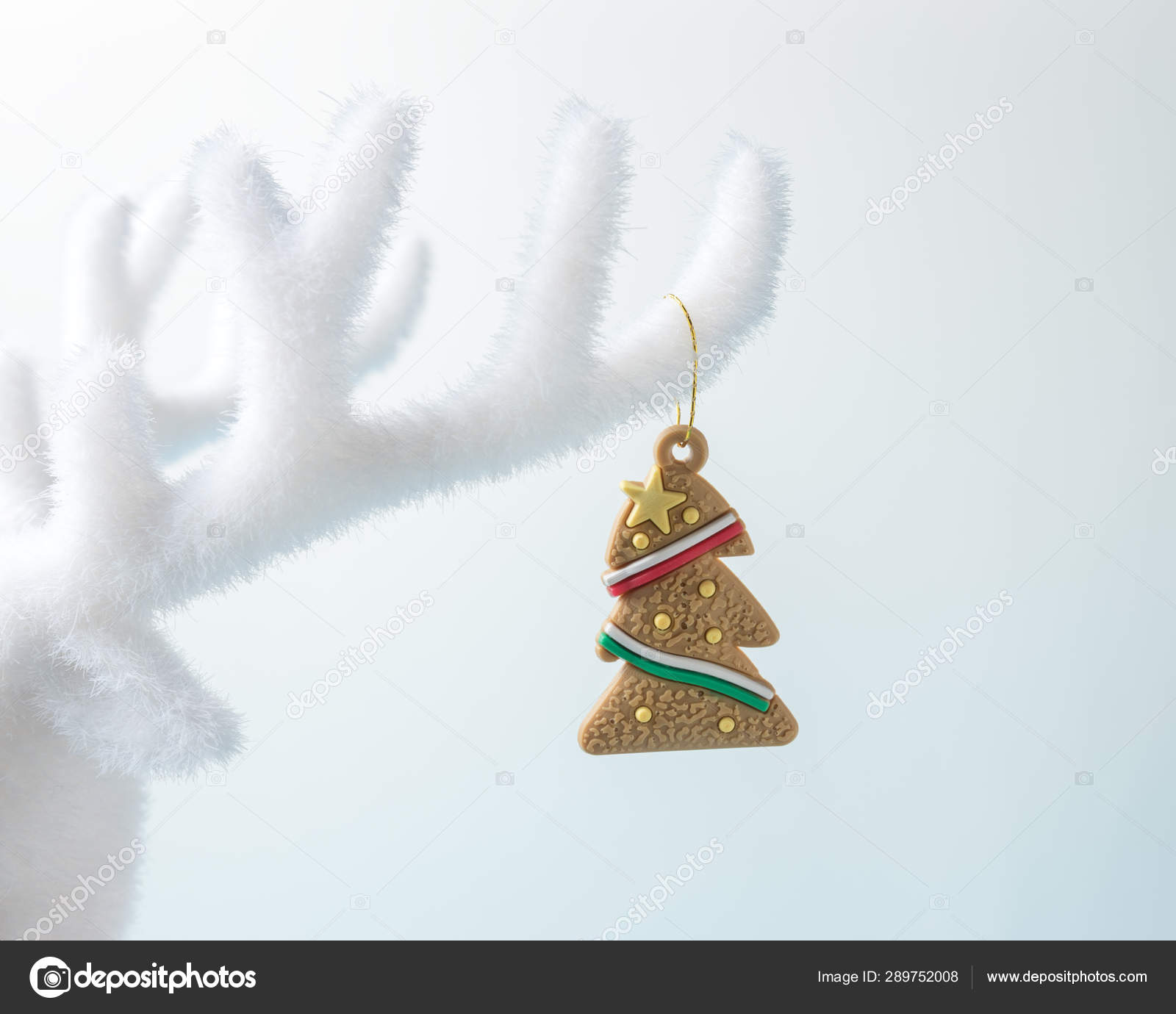White Reindeer Antler With Christmas Decoration On White