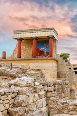 Yunanistan 'ın Girit adasındaki Knossos Sarayı harabeleri. Ünlü Minos Knossos Sarayı.
