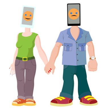 Becerikli alet ile genç insanlar bir çift. Erkek ve kadın ile telefon gol yerine. Telefonları onlar için en önemli olan.