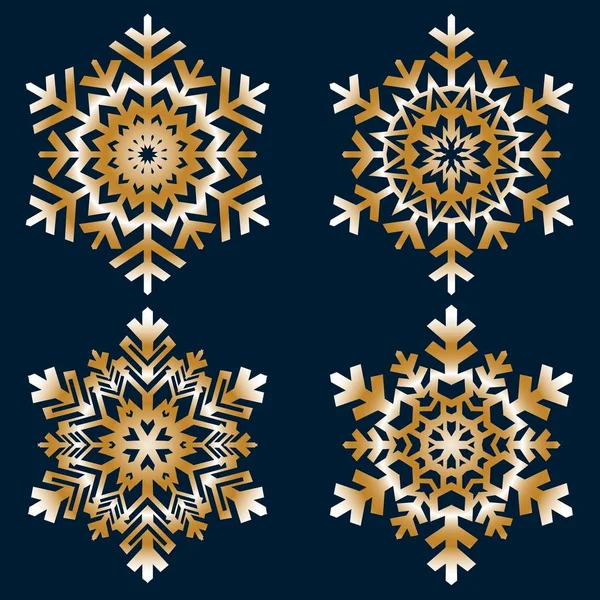 Collection de flocons de neige isolés sur fond sombre. Icônes de neige ligne plate, silhouette flocons de neige . — Image vectorielle