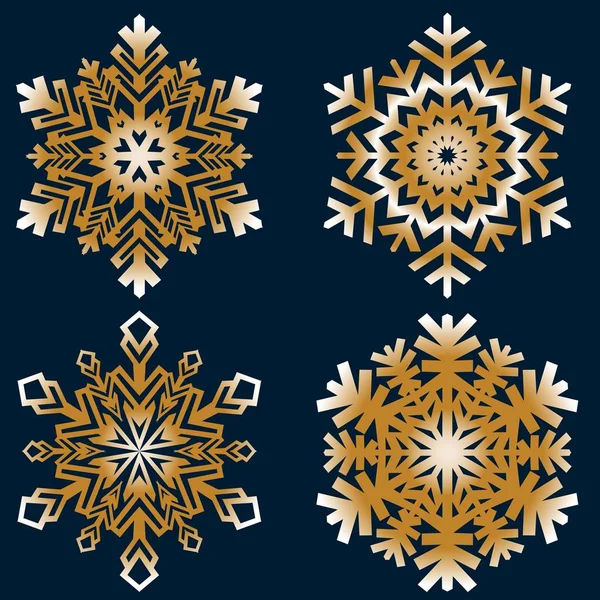 Snowflakes collection isolated on dark background. Flat line snow icons, snow flakes silhouette. — Stock Vector