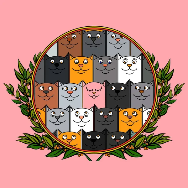 Doodle. Chats multicolores mignons et un chaton rose . — Image vectorielle