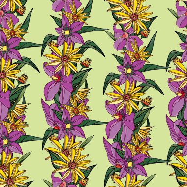 Dikişsiz desen lilyum çiçeklerin oluşur. Açık yeşil arka planı.