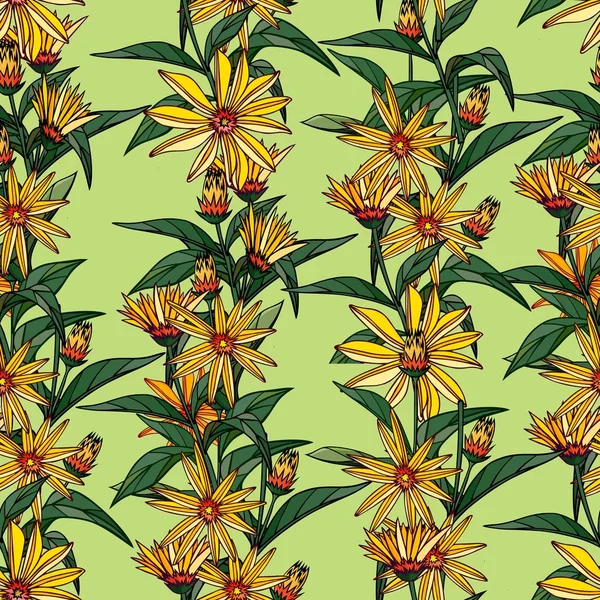 シームレスなパターンは、ユリの花で構成されます。明るい緑の背景. — ストックベクタ