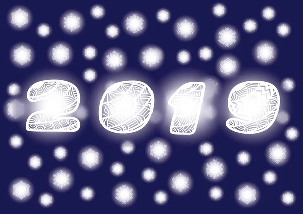 Felice anno nuovo layout di design su sfondo blu scuro con 2019 . — Vettoriale Stock