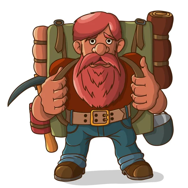 Gnome turist med en ryggsäck och ammunition. — Stock vektor