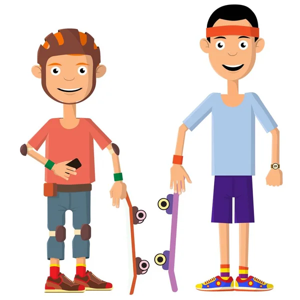 Two young men decided to ride skateboards. — Stock Vector