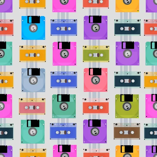 Anciennes cassettes audio et disquettes informatiques . — Image vectorielle
