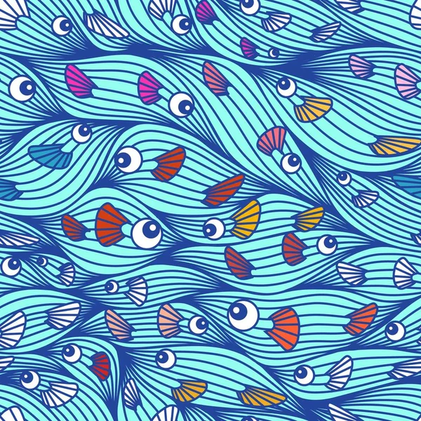 魚とのシームレスなパターン。海の波と魚. — ストックベクタ