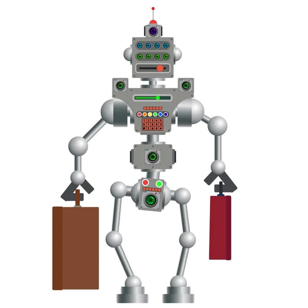Το ρομπότ humanoid, ηλεκτρονικό υπολογιστή συσκευή. Άνθρωπος βοηθός. — Διανυσματικό Αρχείο