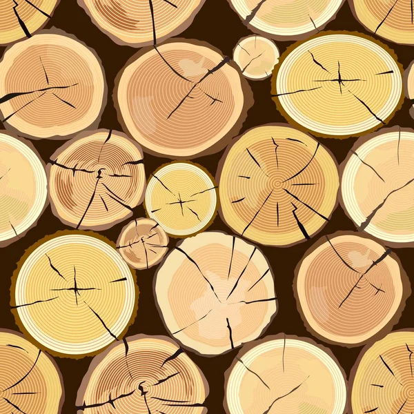 Troncos de madera. Corteza marrón de madera seca talada . — Vector de stock