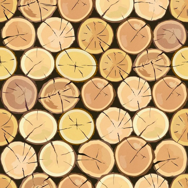 Wooden logs. Brown bark of felled dry wood. — Stock Vector