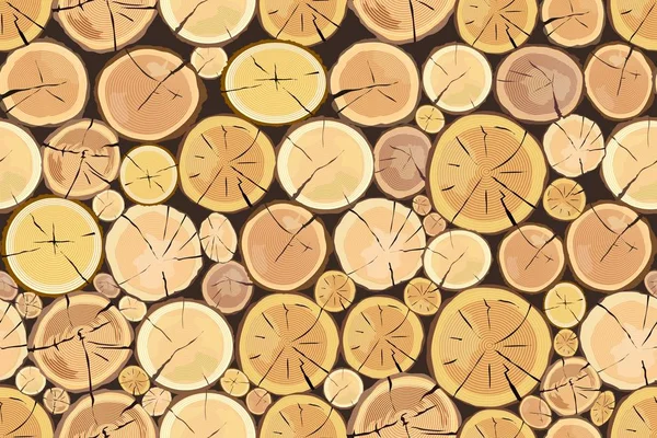 Troncos de madera. Corteza marrón de madera seca talada . — Vector de stock