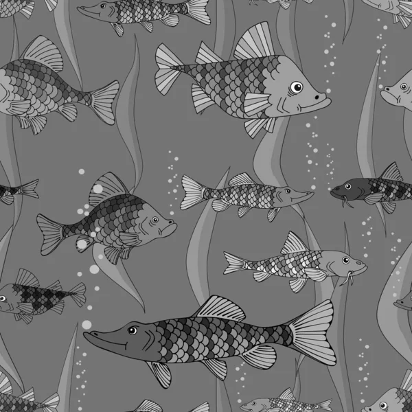 Poissons et algues dans la mer. Monde sous-marin . — Image vectorielle