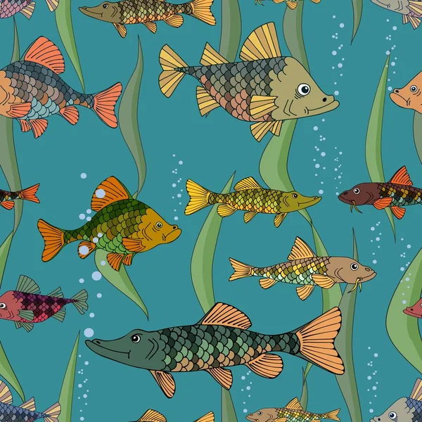 Риби і водорості в морі. Підводний світ . — стоковий вектор