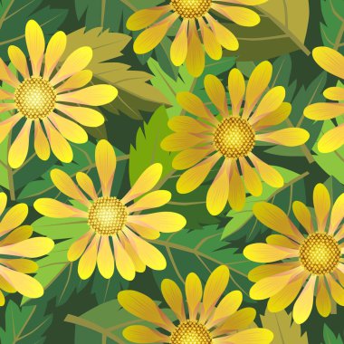 Çiçeksiz desen. Çiçekler ve yapraklar koyu bir arkaplanda.