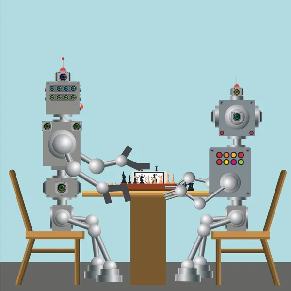 Χαρακτήρας ρομπότ δύο κυβερνο-μηχανισμοί παίζουν σκάκι. — Διανυσματικό Αρχείο