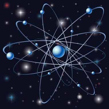 Kozmik arka plan daki atom modeli. Vektör çizimi