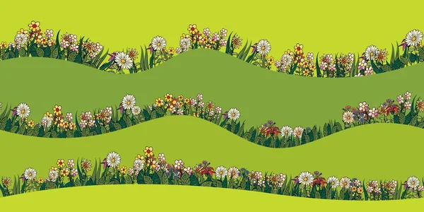 Abstrakt sömlösa mönster av blom rader. Blommor och gräs — Stock vektor