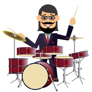 Adam bir müzik aleti çalıyor. Vektör çizimi