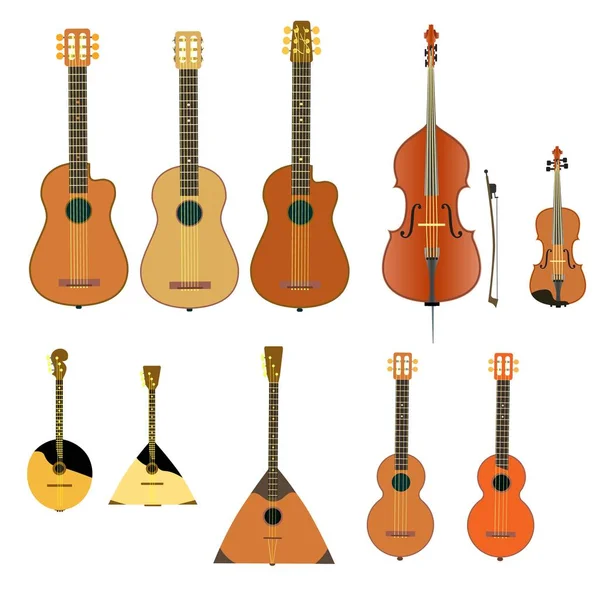 Instrumentos musicales. Instrumentos musicales de cuerda y cuerdas . — Archivo Imágenes Vectoriales