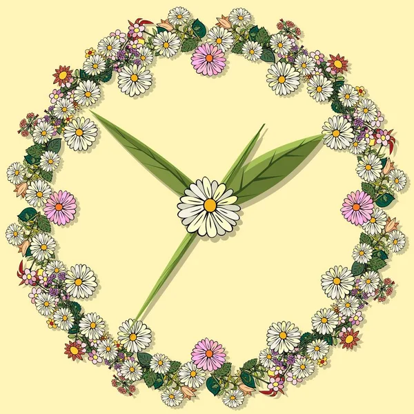 Clock icon. Flowers from flowers and leaves. — Stock Vector