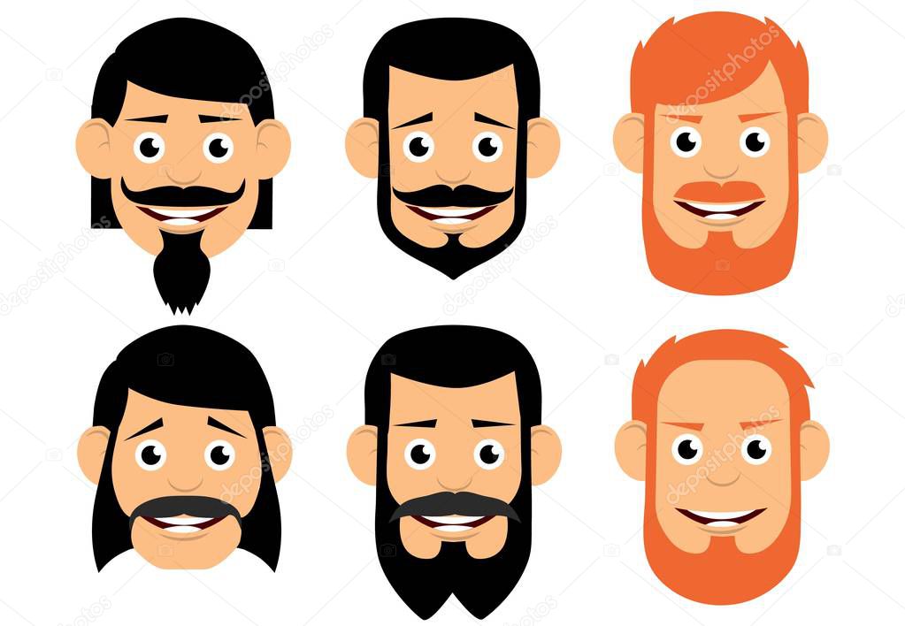 A set of men's hairstyles with a mustache and beard.