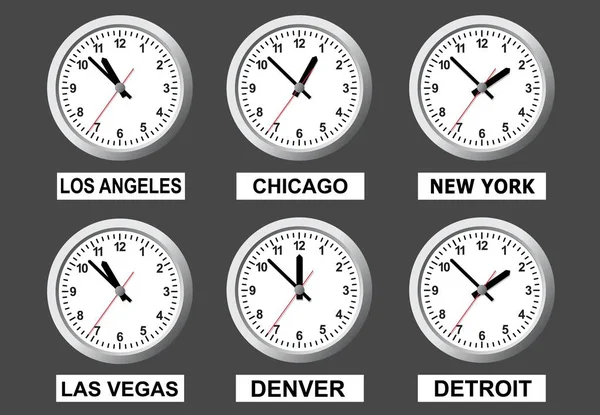 Un tableau qui montre l'heure dans différentes villes du monde . — Image vectorielle