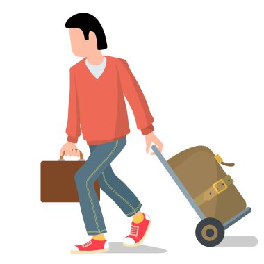 Turizm ve dinlenme. Adam bavulla gidiyor..